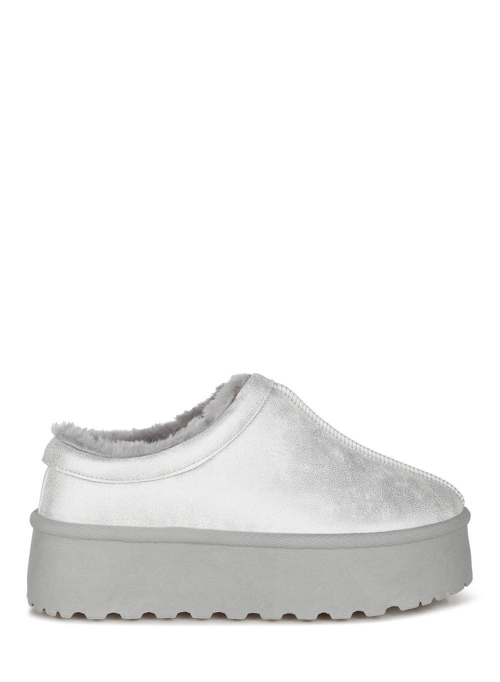 Elegant Silver Faux Leather Platform Slippers SH4886 - Image 1