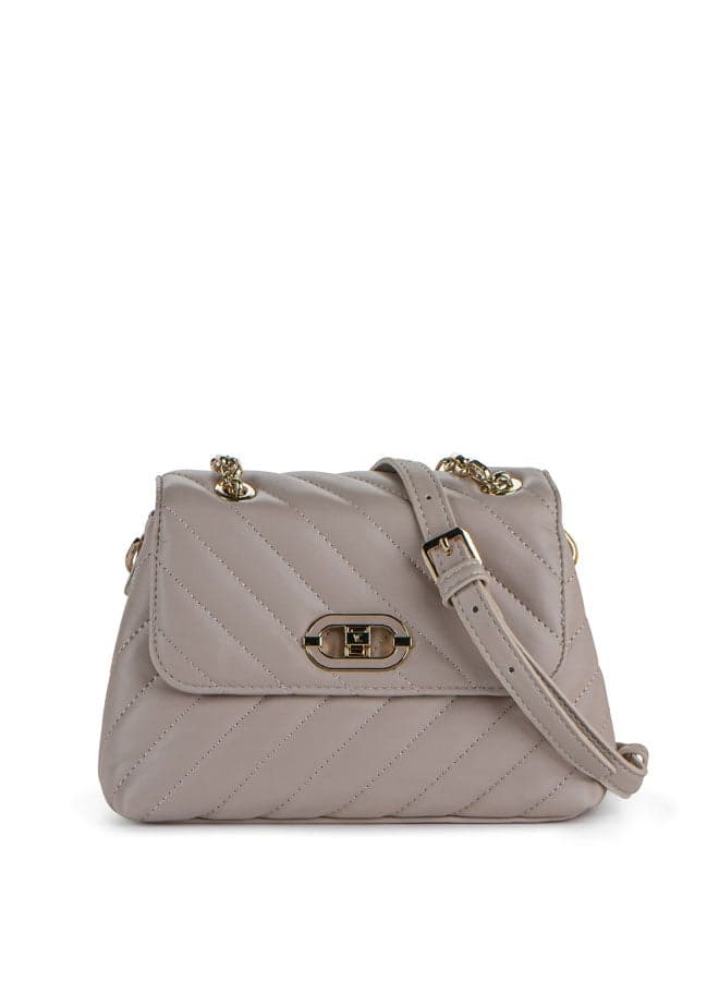 Vincci Beige Elegance Quilted Shoulder Bag with Chain Detail - Image 1