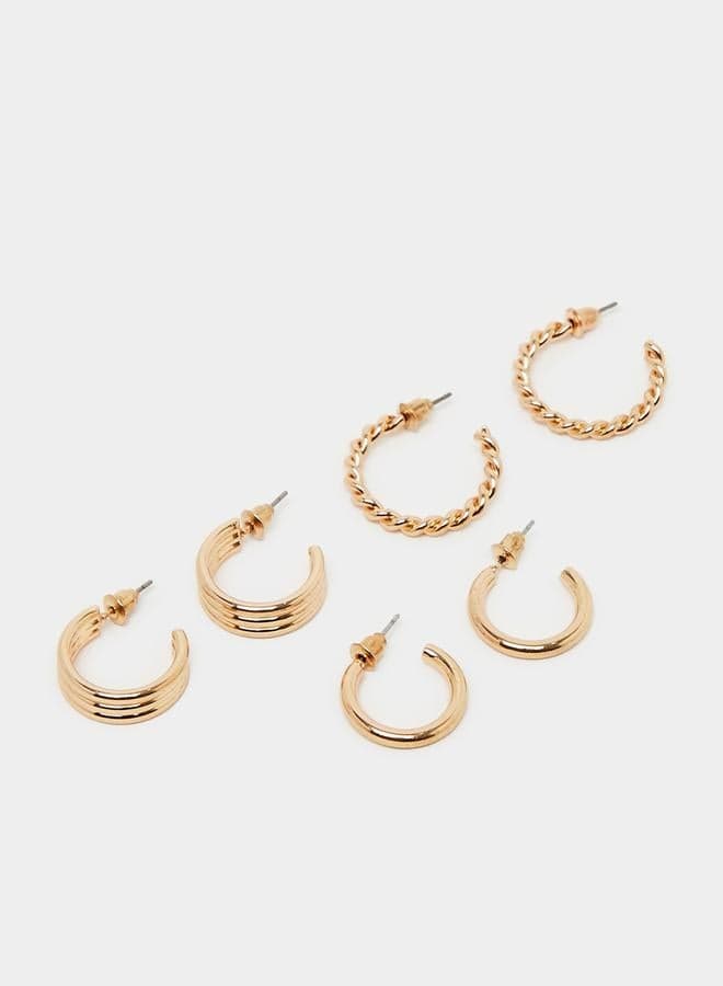 Styli Textured Hoop Earrings Trio for Women - Image 1