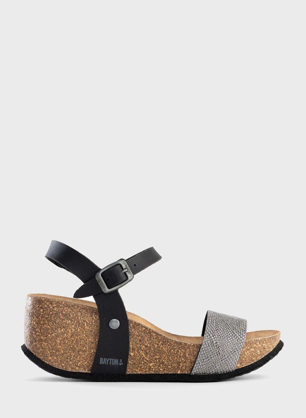 Elegant Toledo Black Wedge Sandals with Natural Cork Sole - Image 1