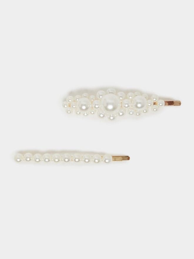 Elegant Faux Pearl-Embellished Hair Clips, Set of 2 - Image 1