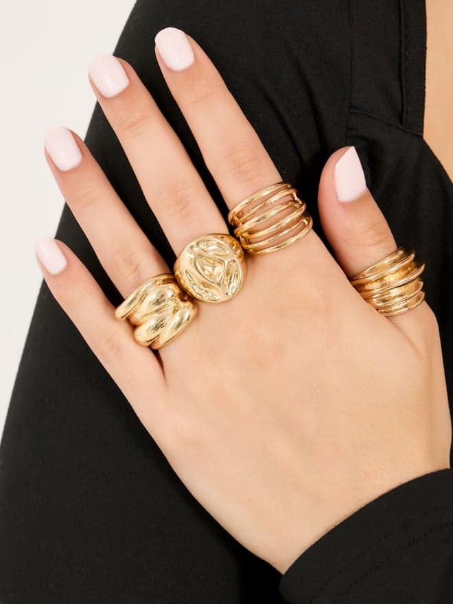 Styli Cut-Out Chunky Rings - Set of 4 Fashion Statements - Image 1