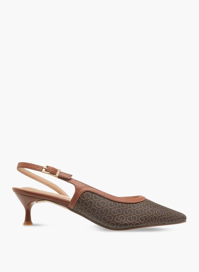 Elegant Monogram Print Kitten Heels R24Ss02135 25Brown - Image 1