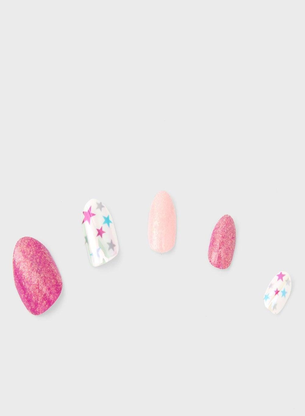Stars Faux Nails in Radiant Pink - Image 1