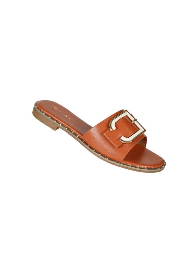Zayna 221-39 Elegant Light Brown Round Toe Sliders - Image 1