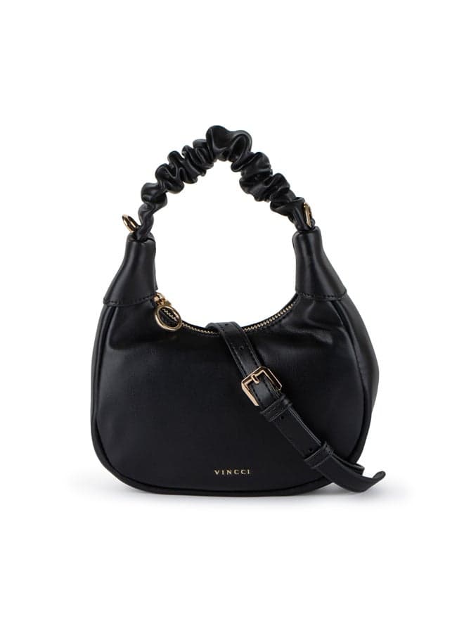 Vincci Black Elegance: Chic Knotted Shoulder Bag - Image 1