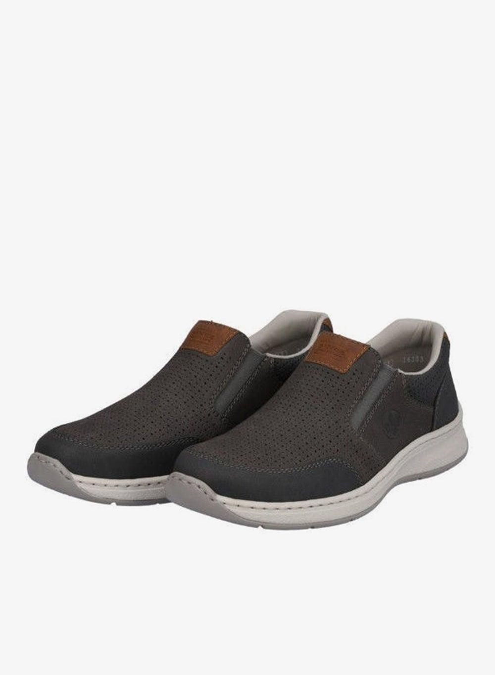 Rieker Jaipur 14353-45: Dark Grey Leather Slip-Ons for Men - Image 1