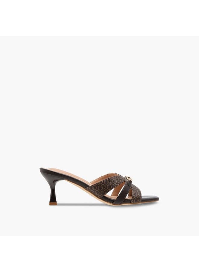 Elegant Monogram Print Kitten Heel Sandals M9555 1 M - Image 1