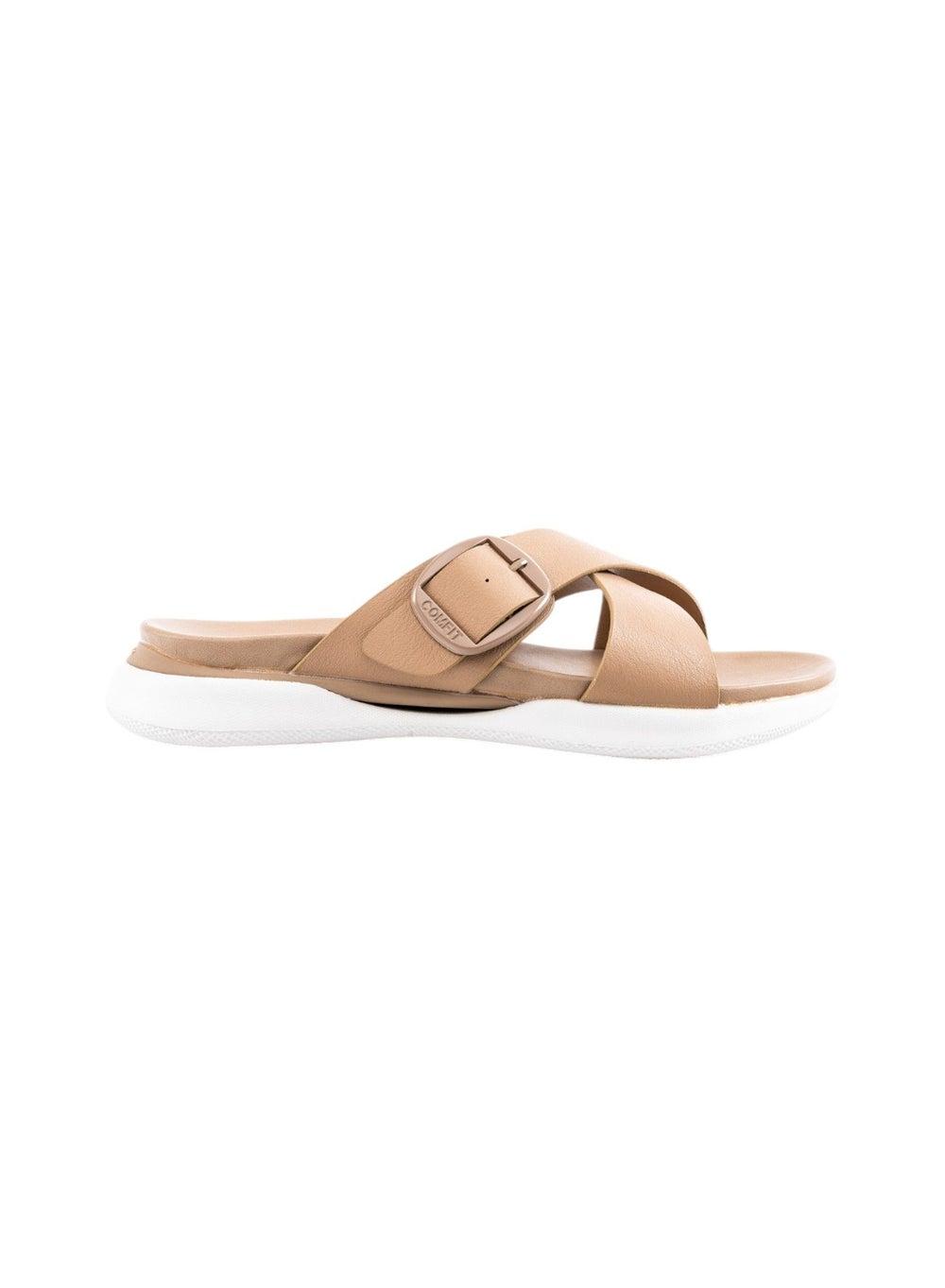 Bata Comfit Elegant Beige Flat Sandals - Image 1