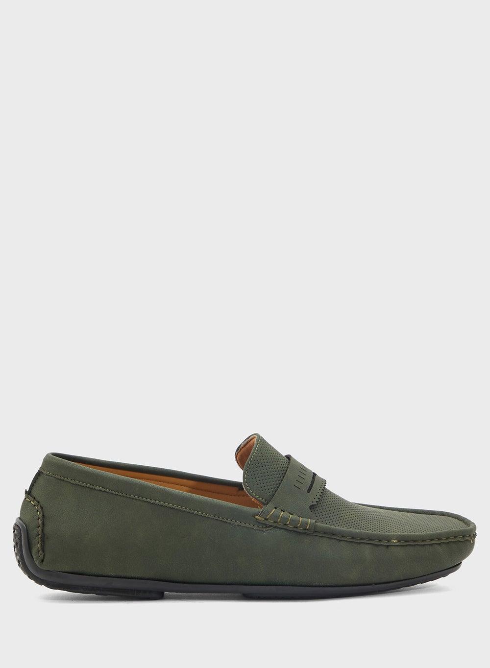 Tsm 2025 54 Olive Green Casual Loafers with Perforation Detail - Image 1