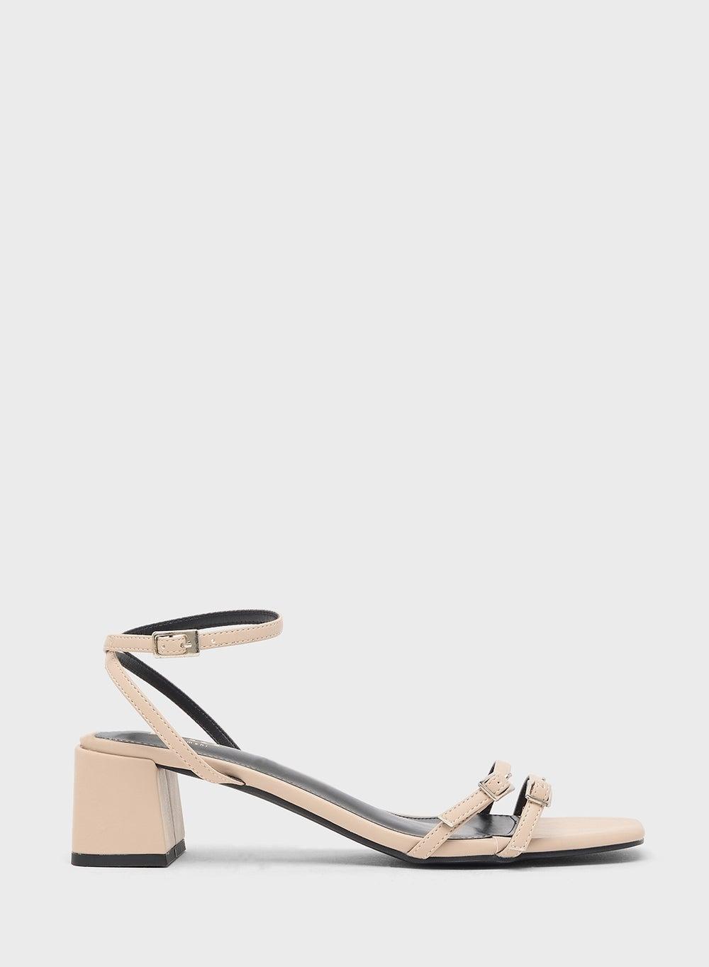 Elegant NUDE PU Double Strap Block Heel Sandal - Image 1
