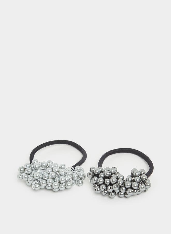 Elegant Beaded Hair Ties Duo - Style & Comfort - Image 1