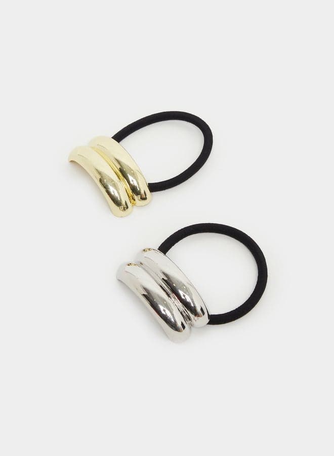 Elegant Metal Accent Hair Tie Duo - Premium Accessory - Image 1