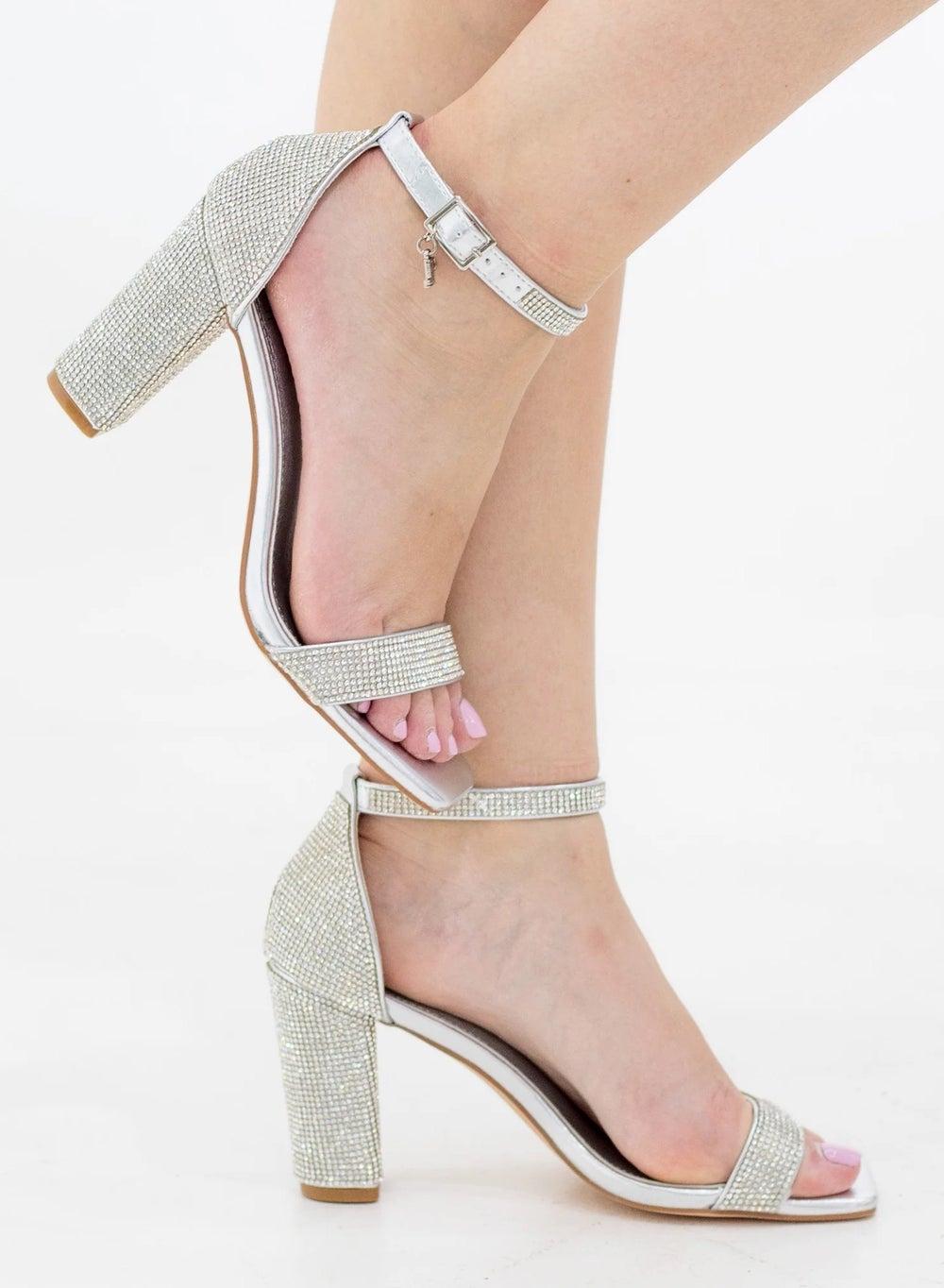 Trish Diamante Elegance Heels - Silver 8cm - Image 1