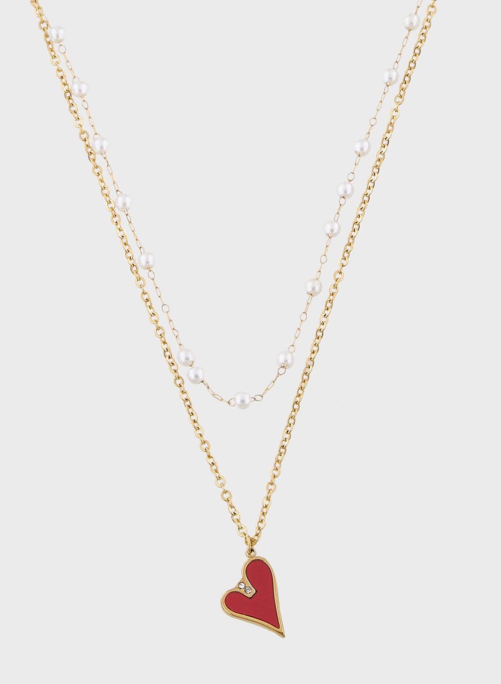 Staurtz Red Heart Pearl Drop Earrings for Women - Image 1