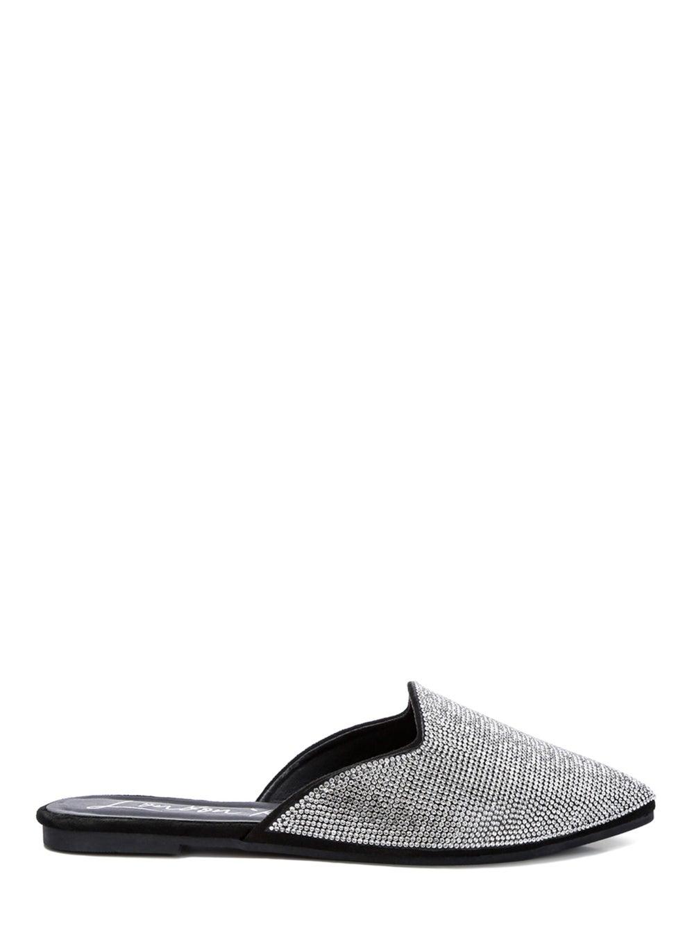 SH4736 Black and Silver Rhinestone Evening Mules - Image 1