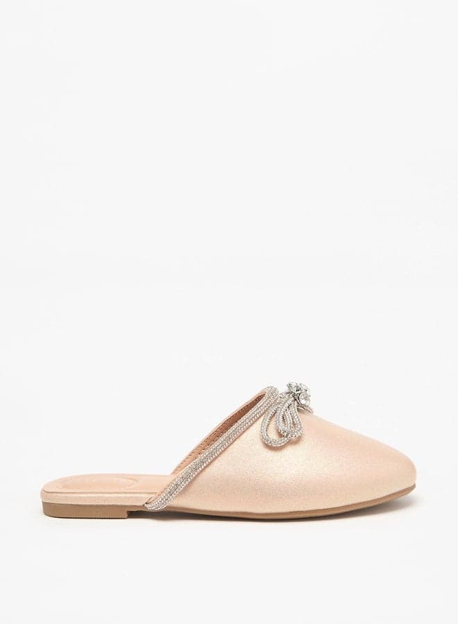 R24Ss00437Gold Girls' Elegant Beige Embellished Mules - Image 1