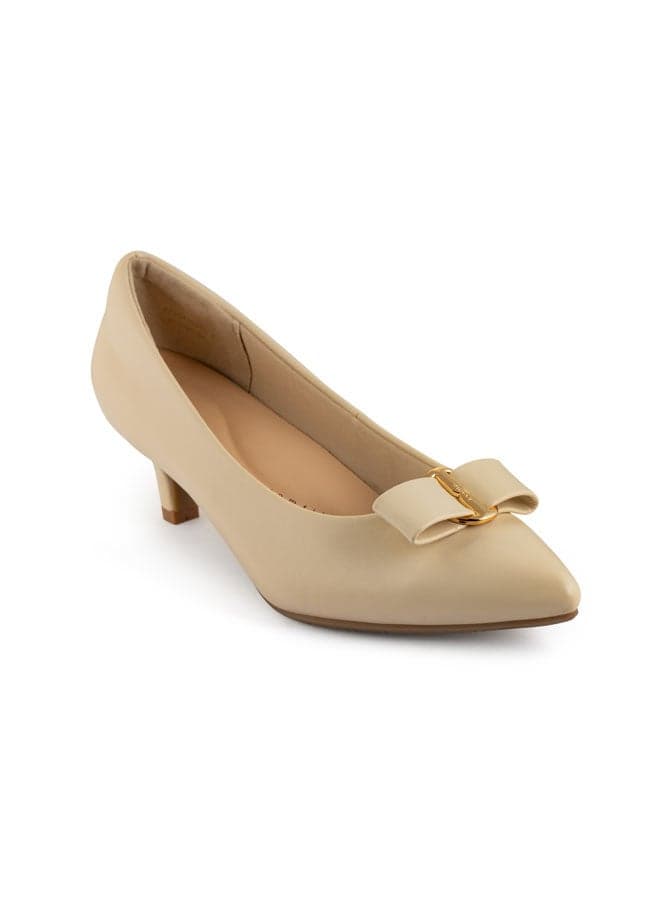 Elegant Vi20400800 Beige Pointed Mid-Heel Pumps - Image 1