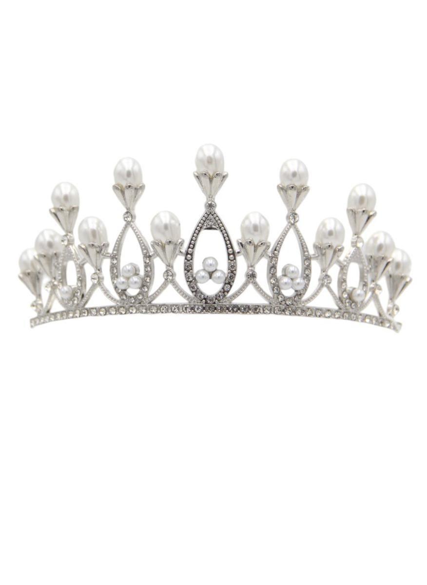 Princess Silver Tiara with Faux Pearls and Diamonds - Image 1