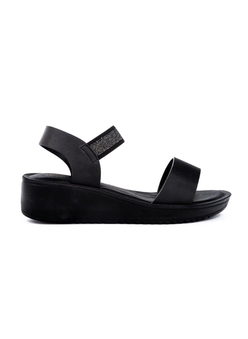 Bata 661 6806 Black Embellished Wedge Sandals for Elegant Comfort - Image 1