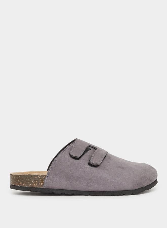 Chic Grey Faux Suede Velcro Clogs | Lifestyle Elegance - Image 1