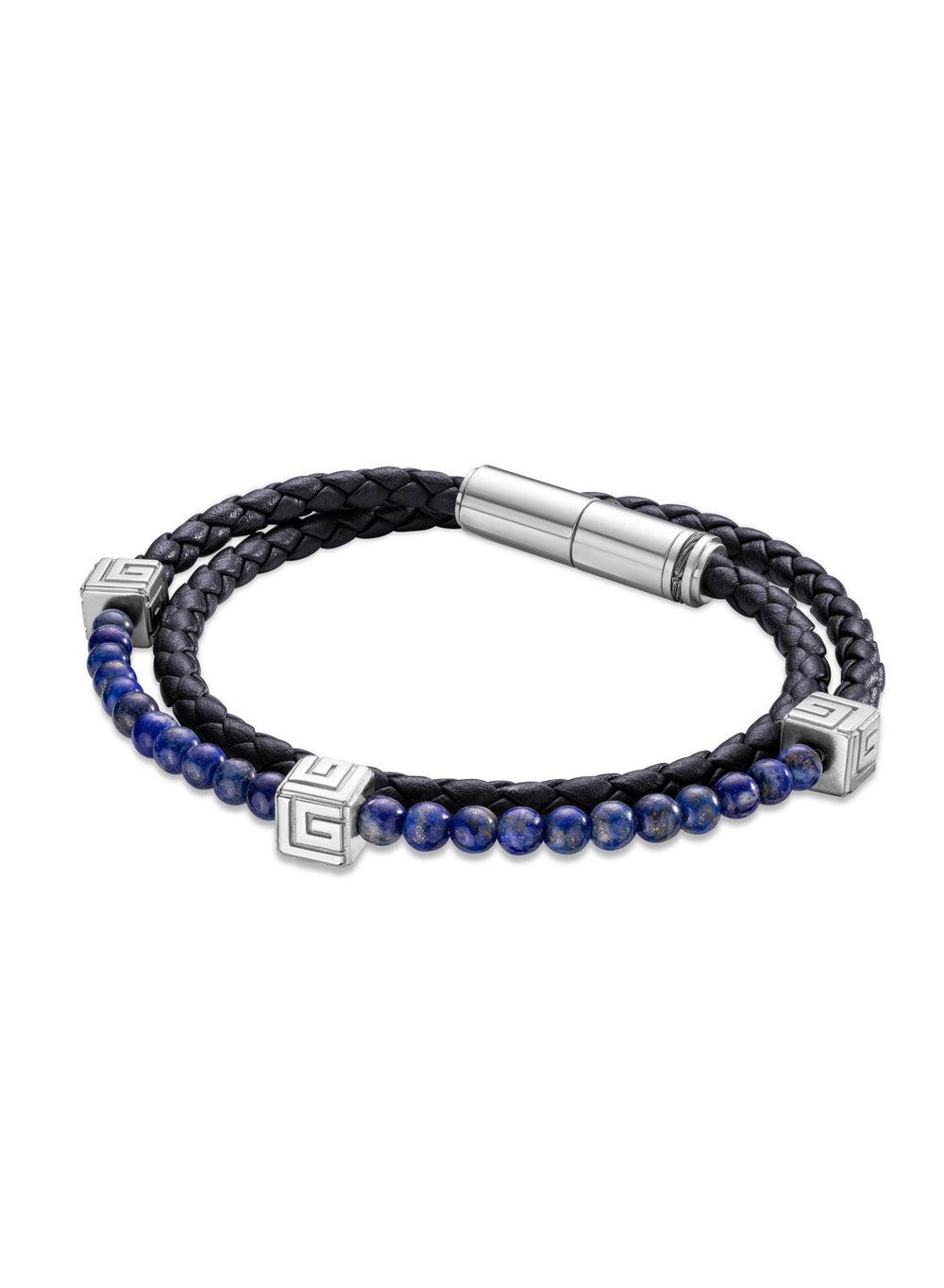 Guy Laroche Victor Blue Leather & Lapis Bead Men's Bracelet - Image 1