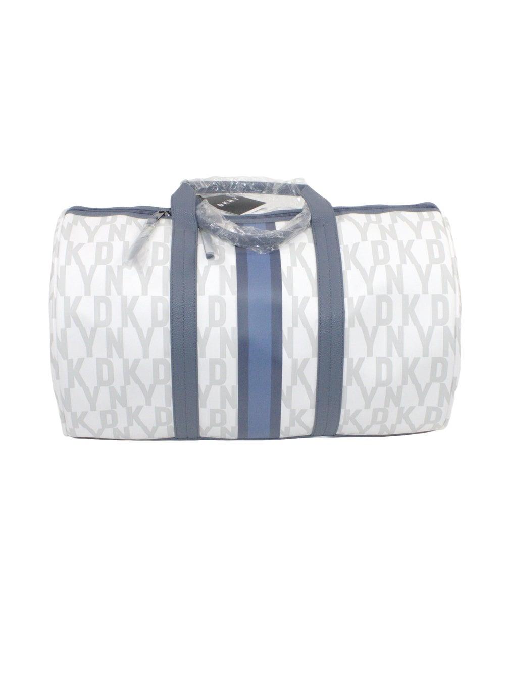 DKNY Signature Stripe 2.0 Duffle - White/Blue | Lightweight Unisex Travel Companion - Image 1