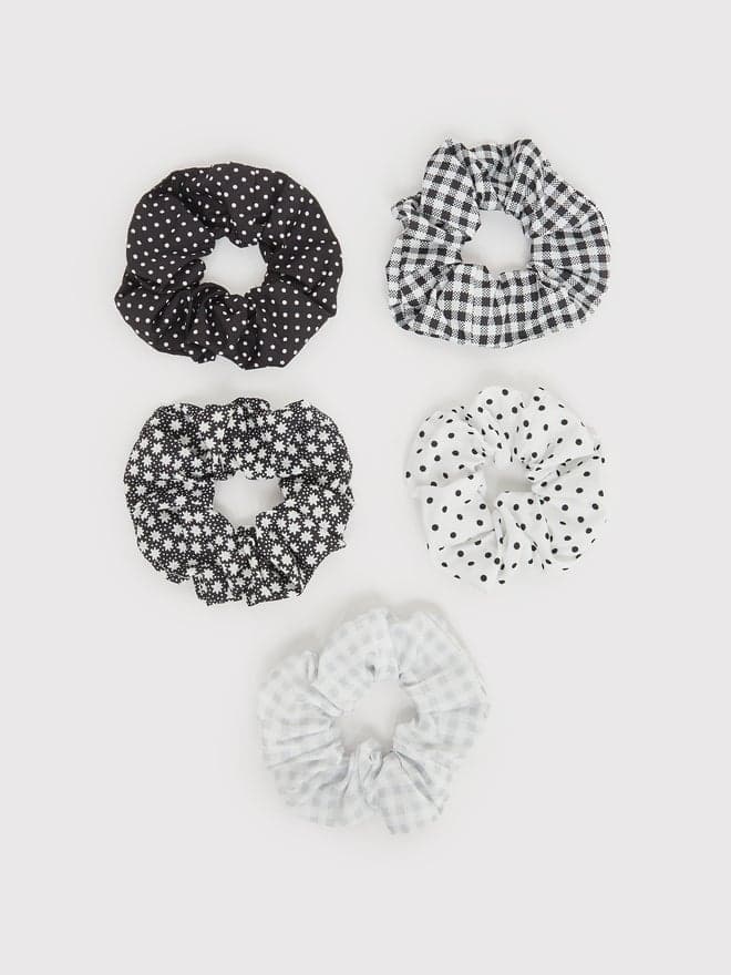 Styli Polka Dot Scrunchie Set of 5 - Chic Elastic Hair Ties - Image 1