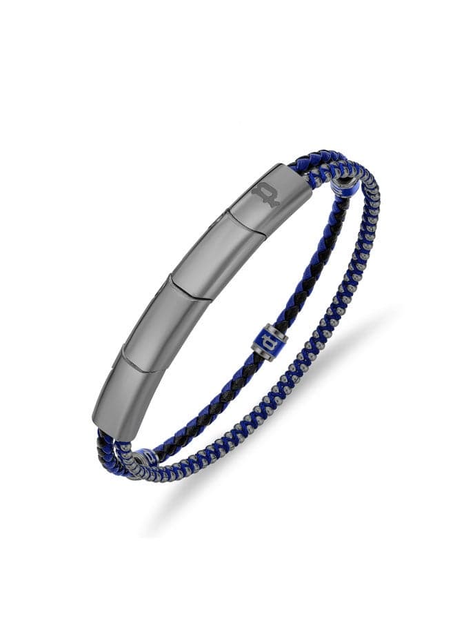 POLICE 180 Twinrow: Blue Leather Double-Row Men's Bracelet - Image 1