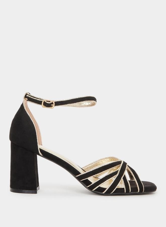 Elegant Styli Sling Back Block Heel Sandals in Black - Image 1