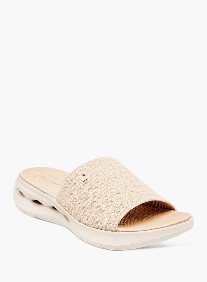 G8825 J20Beige Elegant Textured Slides for Women - Image 1