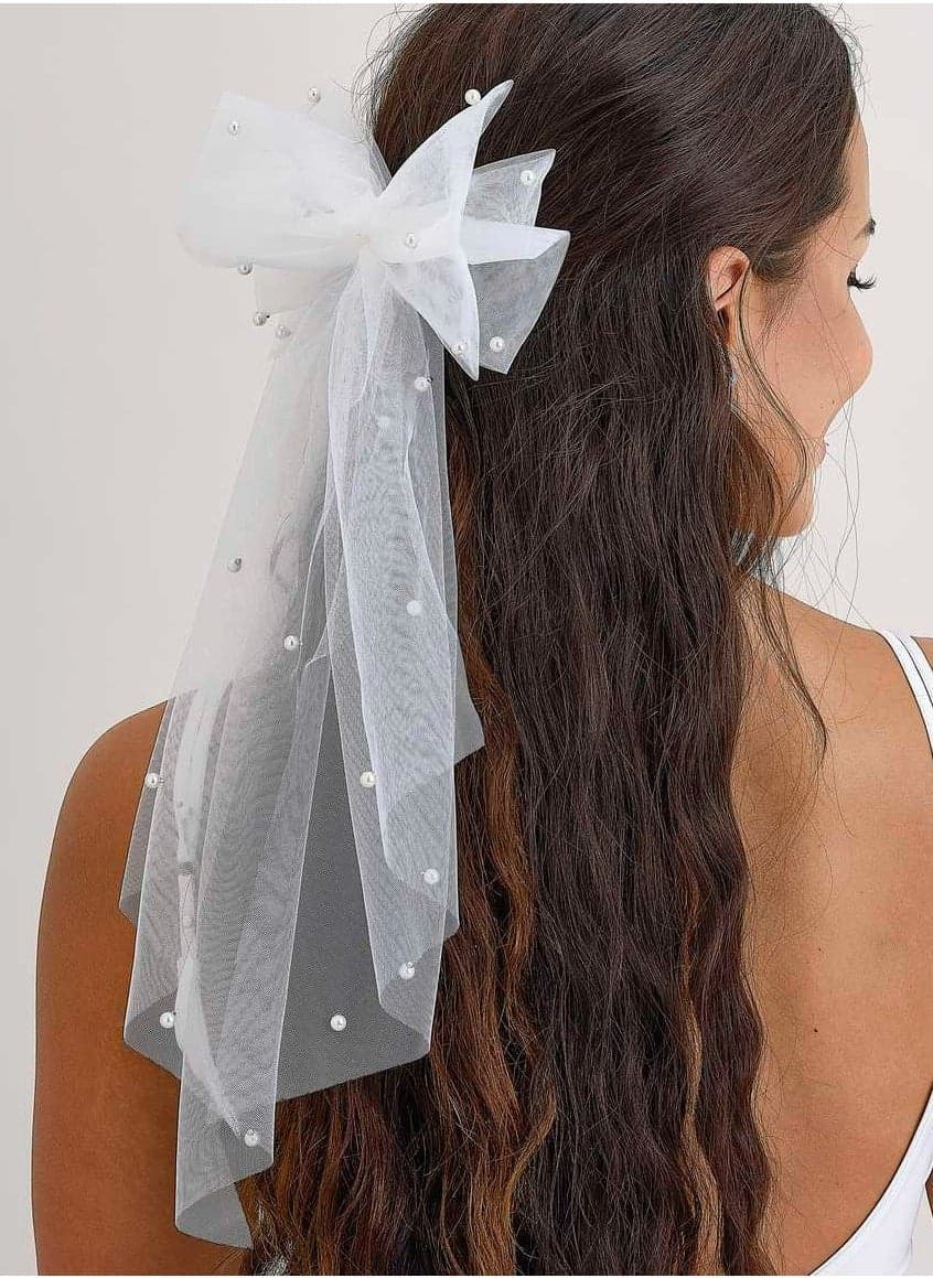 Elegant Bride Pearl Bow Hair Clip for Special Occasions - Image 1