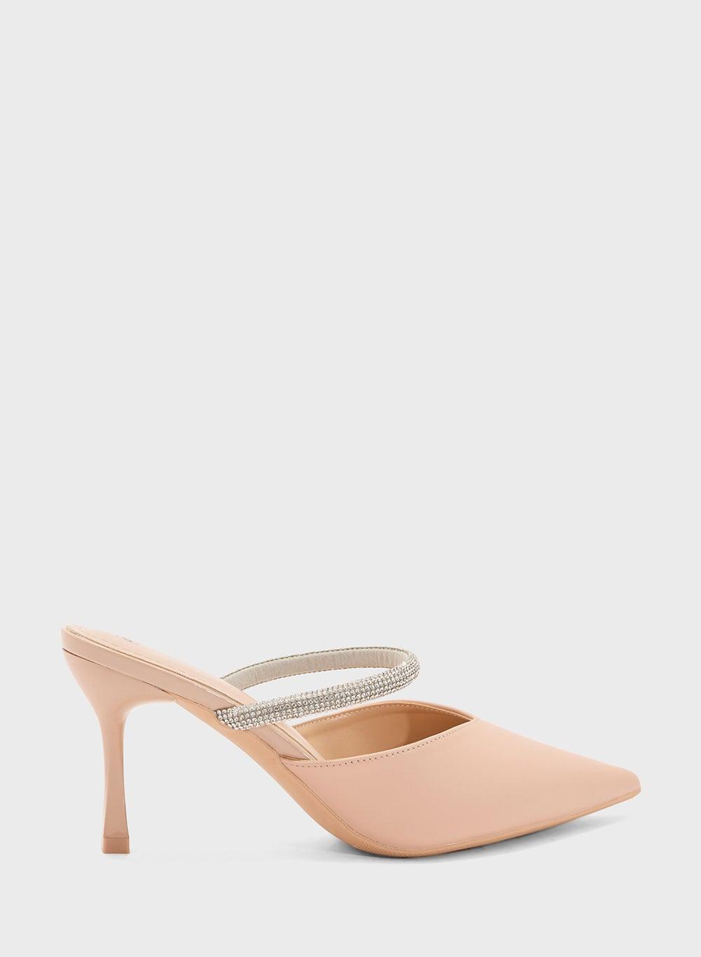 Elegant Nude Diamante Strap Heeled Mule Fsdl25141 - Image 1