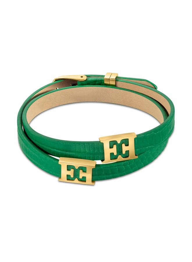 ESCADA Scarlett Green Leather Bracelet: Gold-Plated Elegance - Image 1