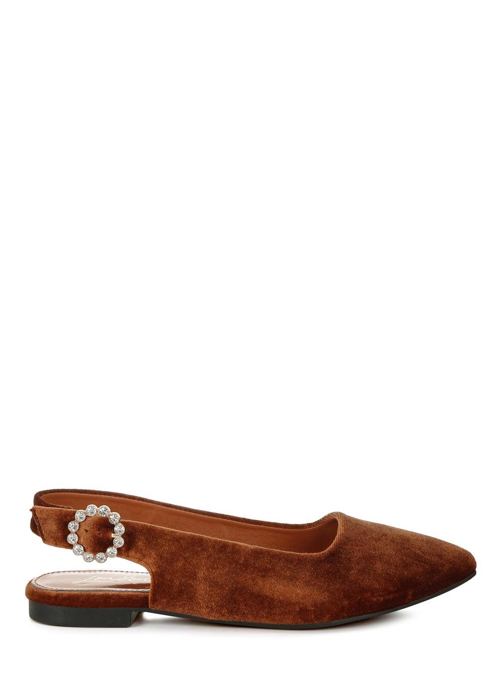 Sh5076 Brown Velvet Slingback Flats: Refined Elegance - Image 1
