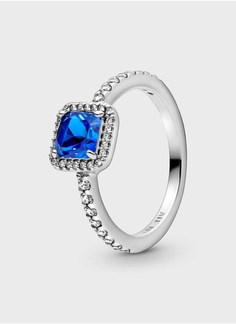 PANDORA Blue Square Sparkle Halo Ring - Timeless Elegance - Image 1