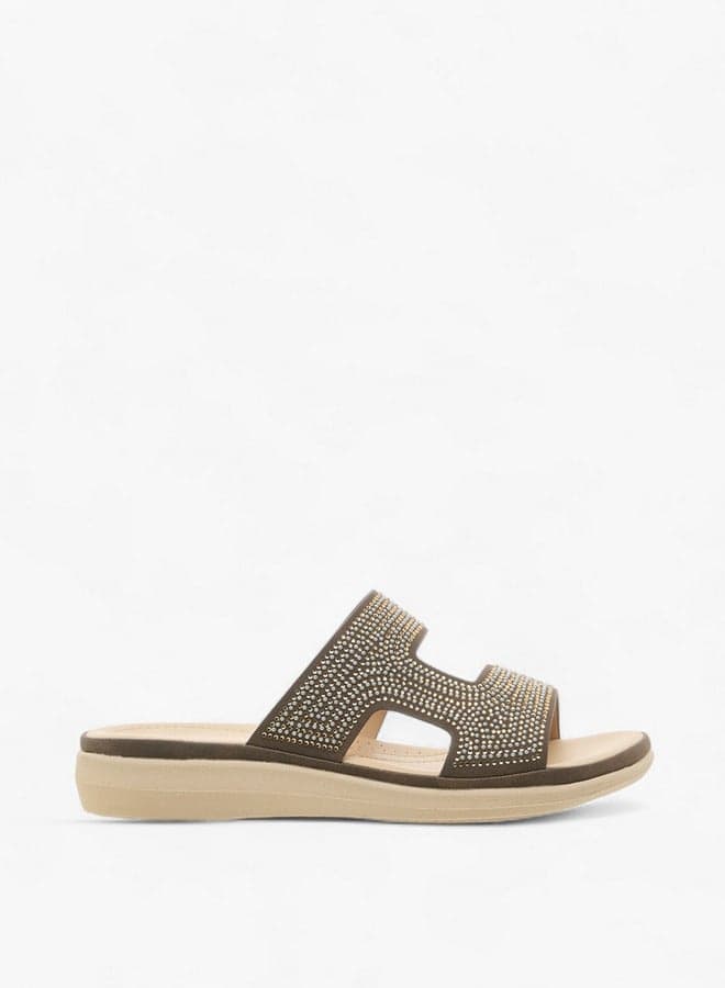 Onexre027 Luxe Brown Embellished Slip-On Sandals - Image 1