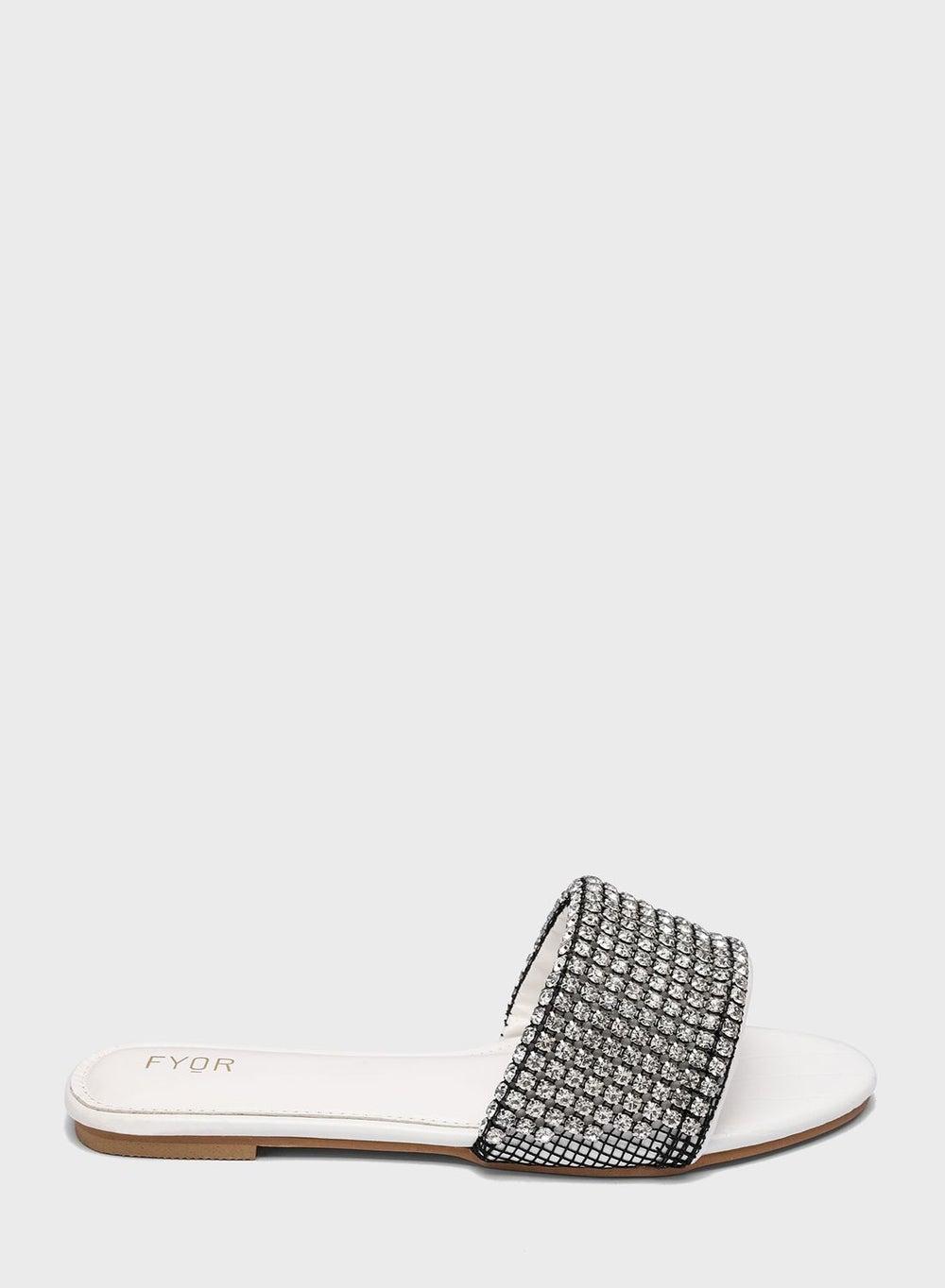 Elegant Rhinestone-Embellished One Strap Flat Sandals - Image 1