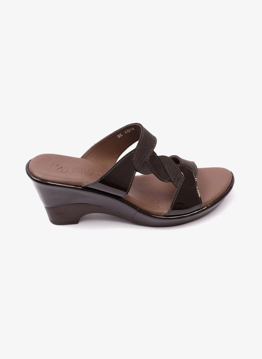 Comfort Plus Brown Patent Leather High Heel Wedges - Image 1