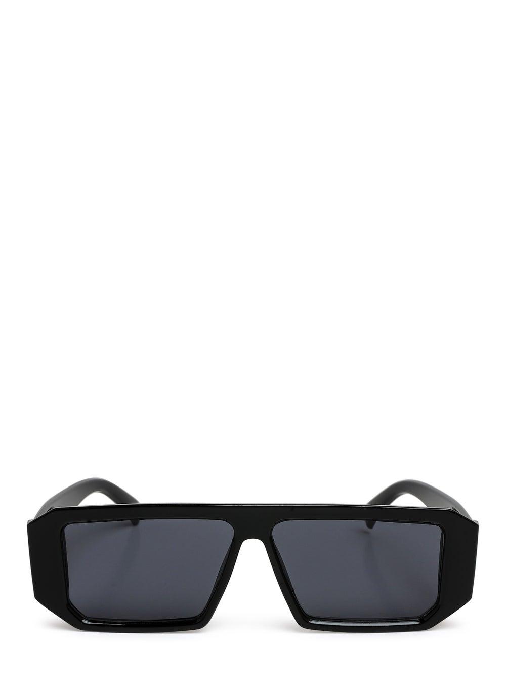 London Rag Chic Rectangular Flat Bridge Sunglasses in Black - Image 1