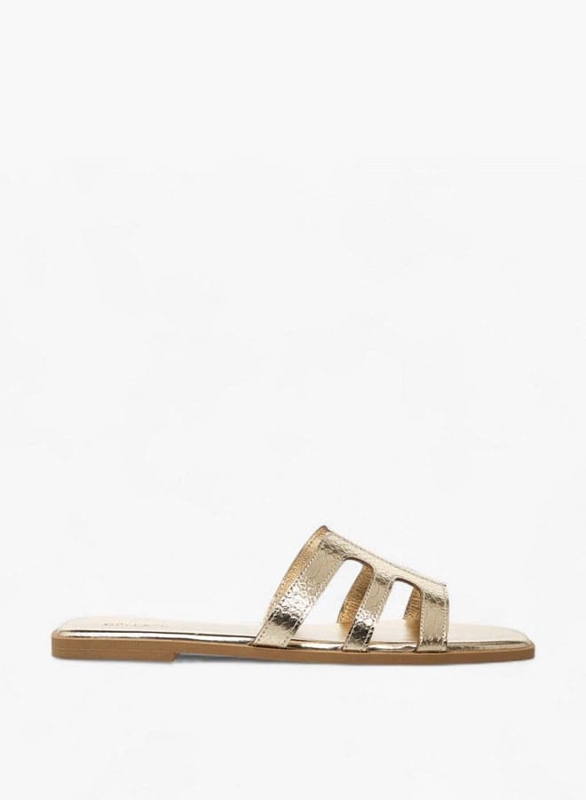 Jal12527Qs Elegance in Gold: Textured Women's Flat Sandals - Image 1
