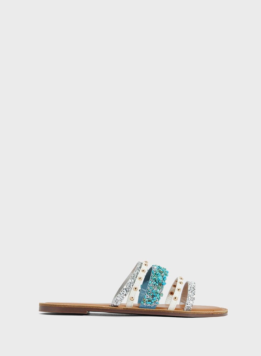 G533 30 White Multi-Strap Studded Elegance Flat Sandals - Image 1