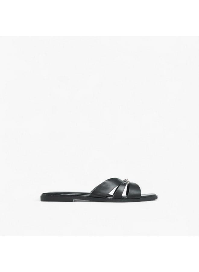 R25Aw08197 Elegant Black Cross-Strap Women's Flats - Image 1