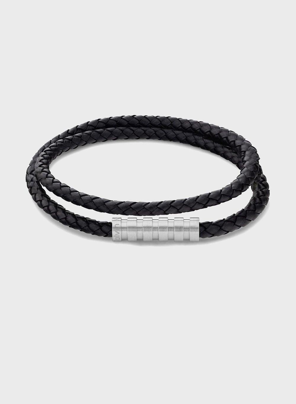 CALVIN KLEIN Men's Double-Wrapped Braided Leather Bracelet - Image 1