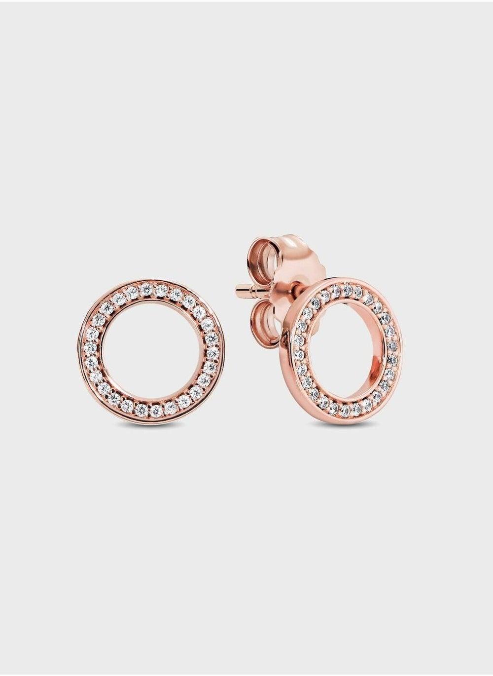 ONLY Sparkling Circle Studs: 14k Rose Gold Plated Elegance - Image 1