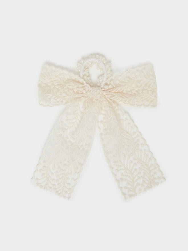 Elegant Faux Pearl and Lace Ribbon Hair Tie | Styli - Image 1