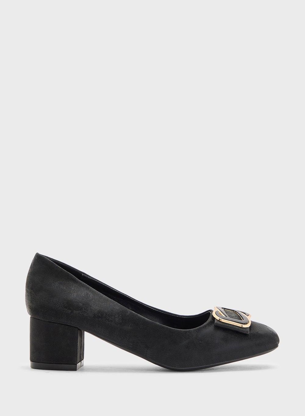 Ol3210 10 Elegant Low Block Heeled Black Pumps - Image 1