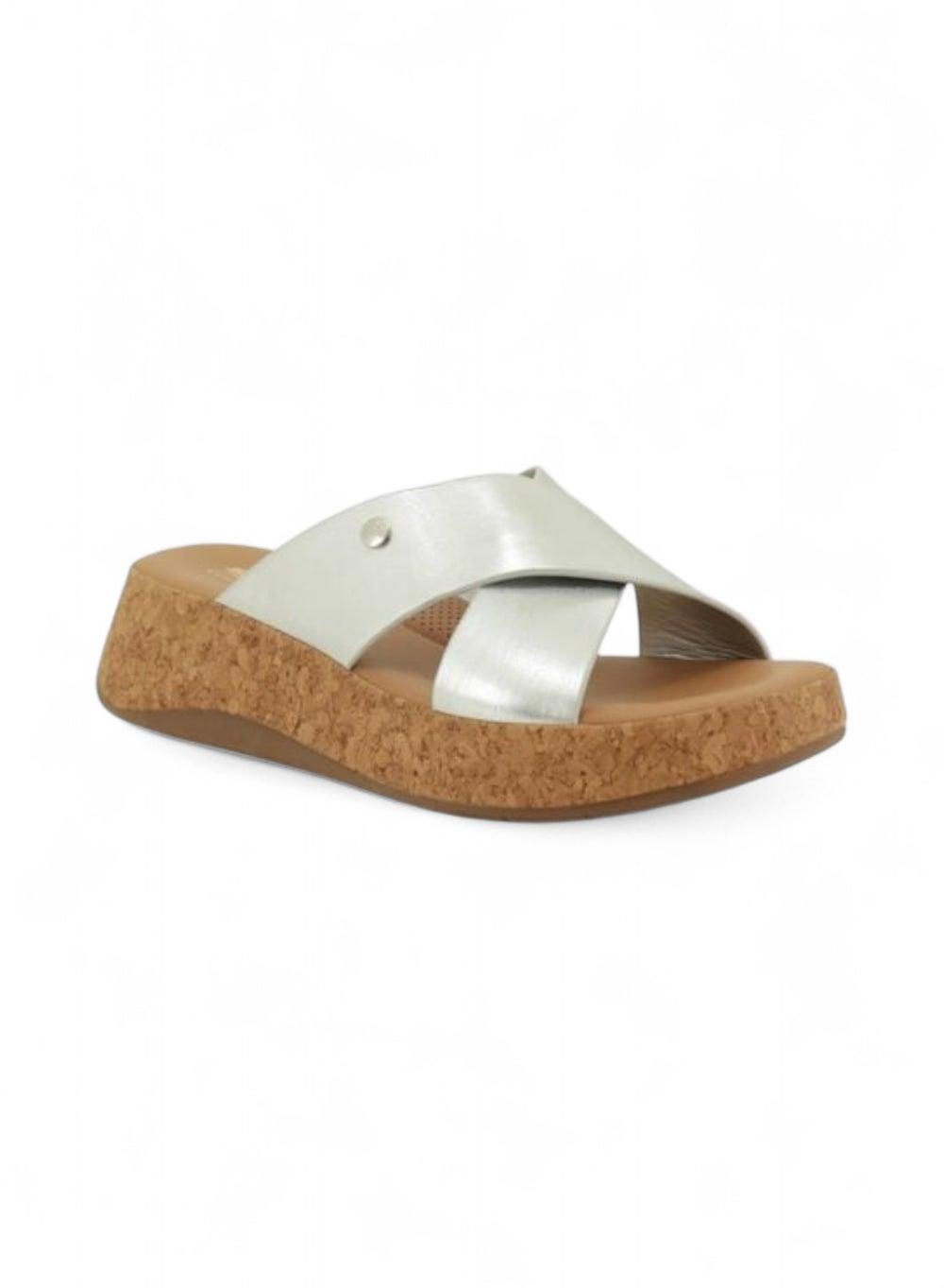 Bata Metallic Cross-Strap Silver Wedge Sandals - Image 1