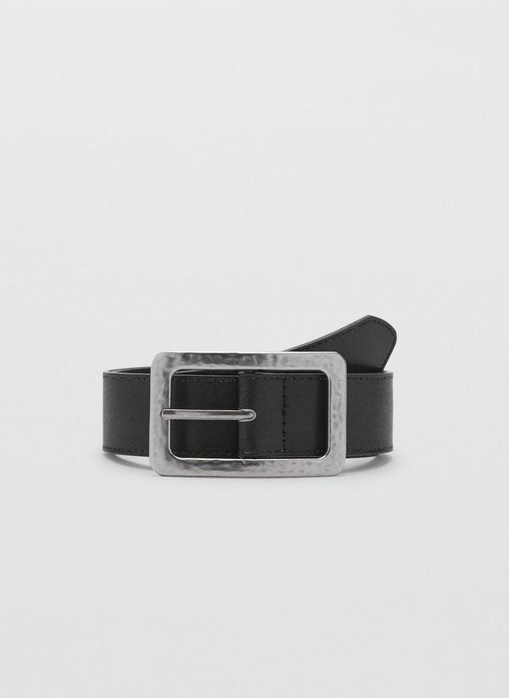 MANGO Women's Elegant Textured Square Buckle Belt - Image 1