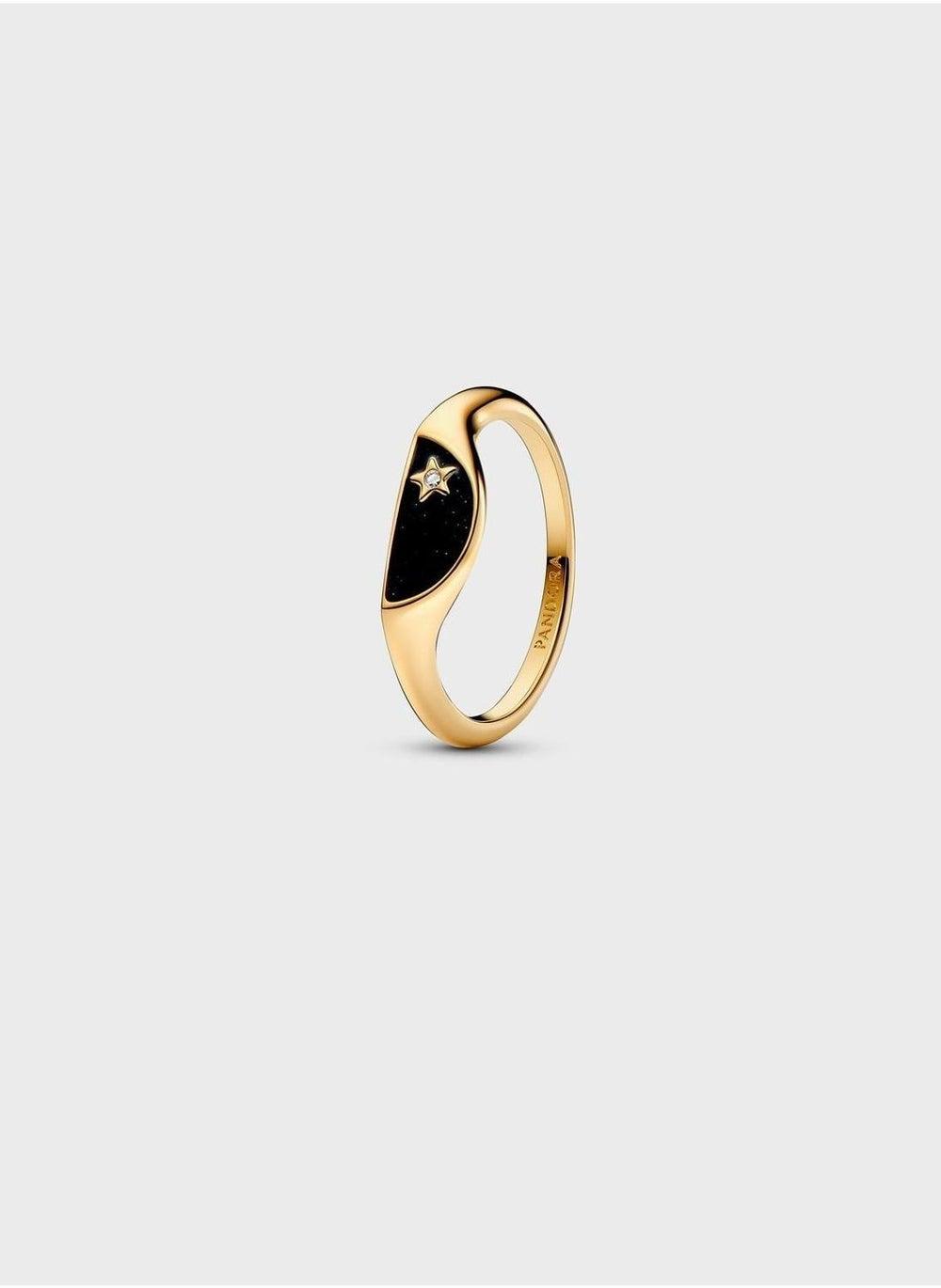 PANDORA Me Enamel Star Signet Ring in Gold and Black - Image 1